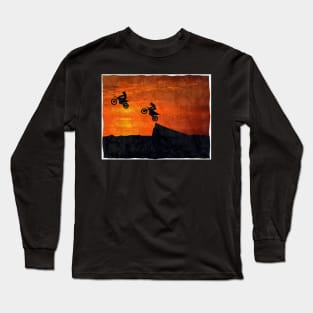 Dirt Bike Cliff Sunset Jumpers Batik Style Long Sleeve T-Shirt